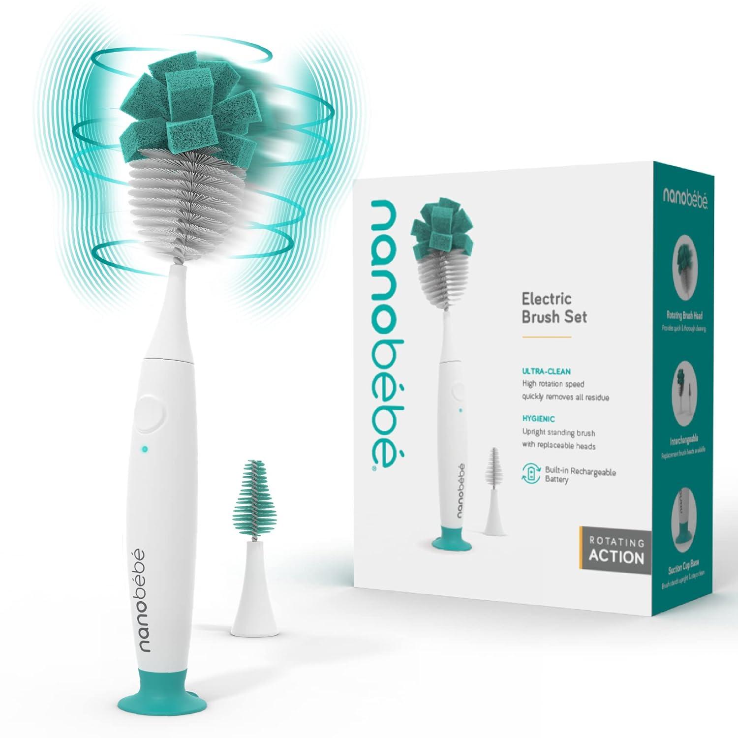 image:imageNanobebe Baby Bottle Cleaner Replacement Heads for EBrush Electric Rechargeable Bottle Cleaning Brush and Flexy Brush in Gift Sets for Baby Accessories Pacifiers and Sippy Cups 4pk GreyTeal
