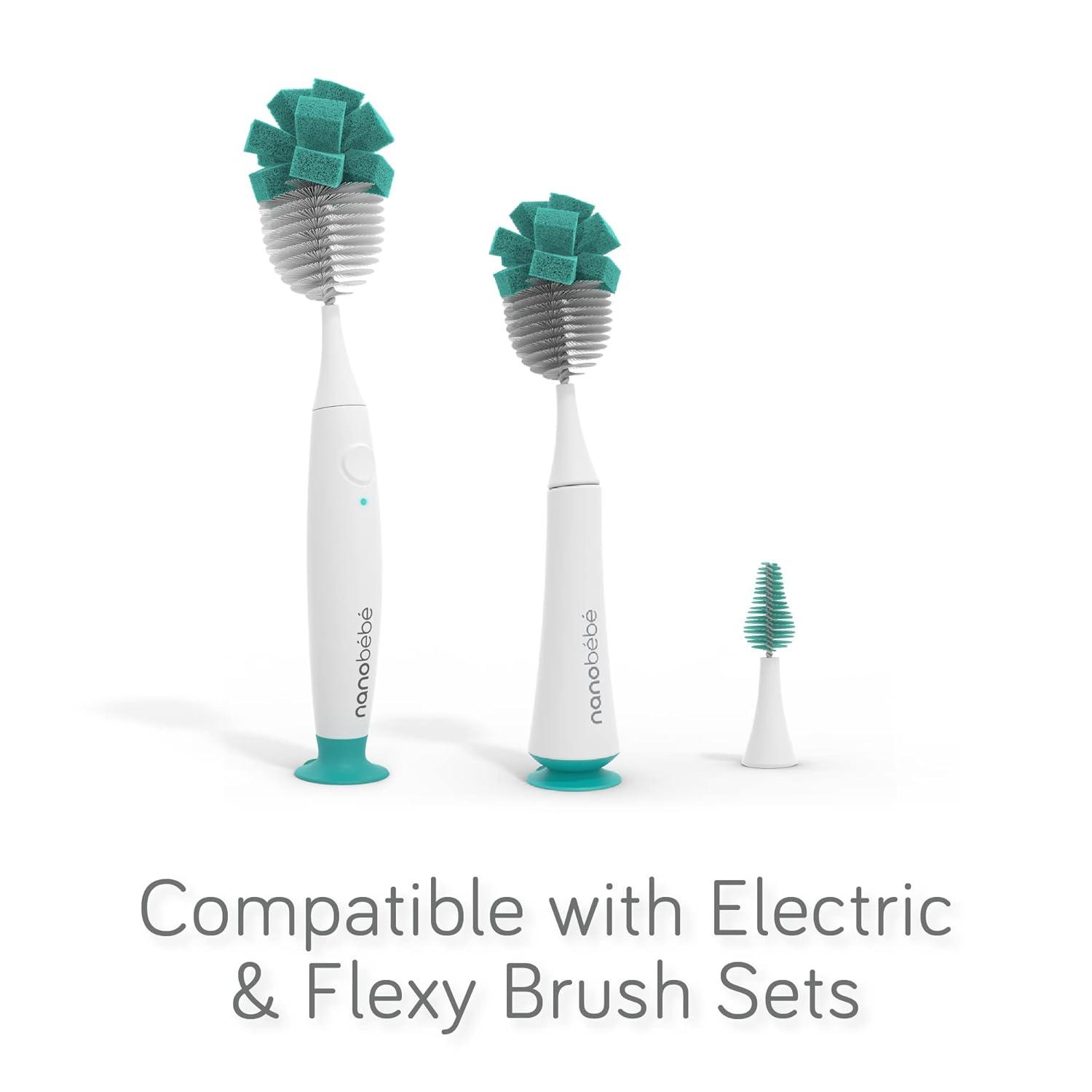 image:imageNanobebe Baby Bottle Cleaner Replacement Heads for EBrush Electric Rechargeable Bottle Cleaning Brush and Flexy Brush in Gift Sets for Baby Accessories Pacifiers and Sippy Cups 4pk GreyTeal