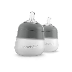 image:imageNanobb Flexy Silicone Baby Bottle AntiColic Natural Feel NonCollapsing Nipple NonTip Stable Base Easy to Clean 2Pack Teal 9ozGrey