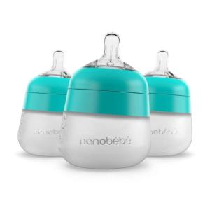 image:imageNanobb Flexy Silicone Baby Bottle AntiColic Natural Feel NonCollapsing Nipple NonTip Stable Base Easy to Clean 2Pack Teal 9ozTeal