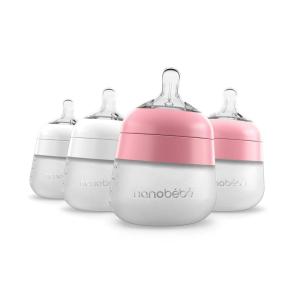 image:imageNanobb Flexy Silicone Baby Bottle AntiColic Natural Feel NonCollapsing Nipple NonTip Stable Base Easy to Clean 2Pack Teal 9ozWhitePink