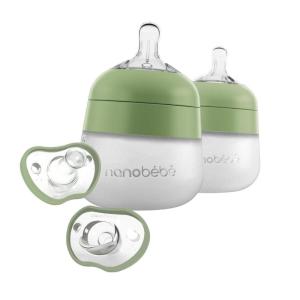 image:imageNanobebe Flexy Silicone Baby Bottle 2Pack 5oz in Sage with Baby Pacifiers 03 Month 2Pack in Sage