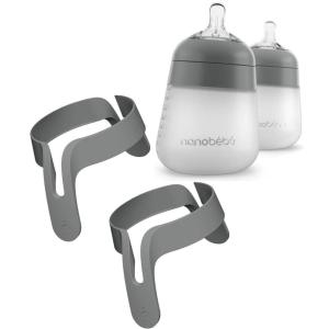 image:imageNanobebe Flexy Silicone Baby Bottle 2Pack Grey 9oz Bundled with Flexy Bottle Handles 2 Pack in Grey