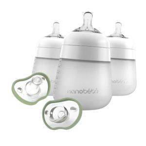 image:imageNanobebe Flexy Silicone Baby Bottle 3Pack 9oz in White with Baby Pacifiers 03 Month 2Pack in Sage