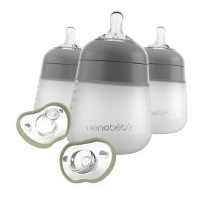 image:imageNanobebe Flexy Silicone Baby Bottle 3Pack Grey 9oz with Baby Pacifiers 03 Month 2Pack Sage