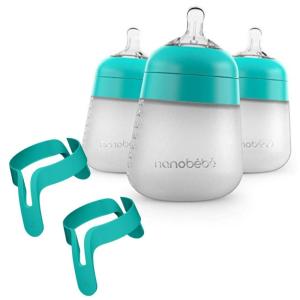 image:imageNanobebe Silicone Baby Bottles 9oz 3pk Teal Bundled with Bottle Handles 2Pack Teal