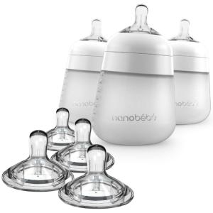 image:imageNanobebe Silicone Baby Bottles 9oz 3pk White Bundled with Silicone Baby Bottles Nipples 4pk Medium Flow