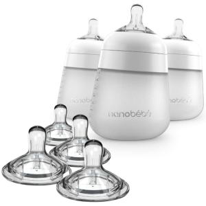 image:imageNanobebe Silicone Baby Bottles 9oz 3pk White Bundled with Silicone Baby Bottles Nipples 4pk Slow Flow
