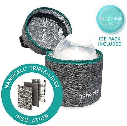 image:imageNanobebe Breastmilk Baby Bottle Cooler amp Travel Bag with Ice Pack Included Compact Triple Insulated Easily attaches to Stroller or Diaper Bag GreyStandard