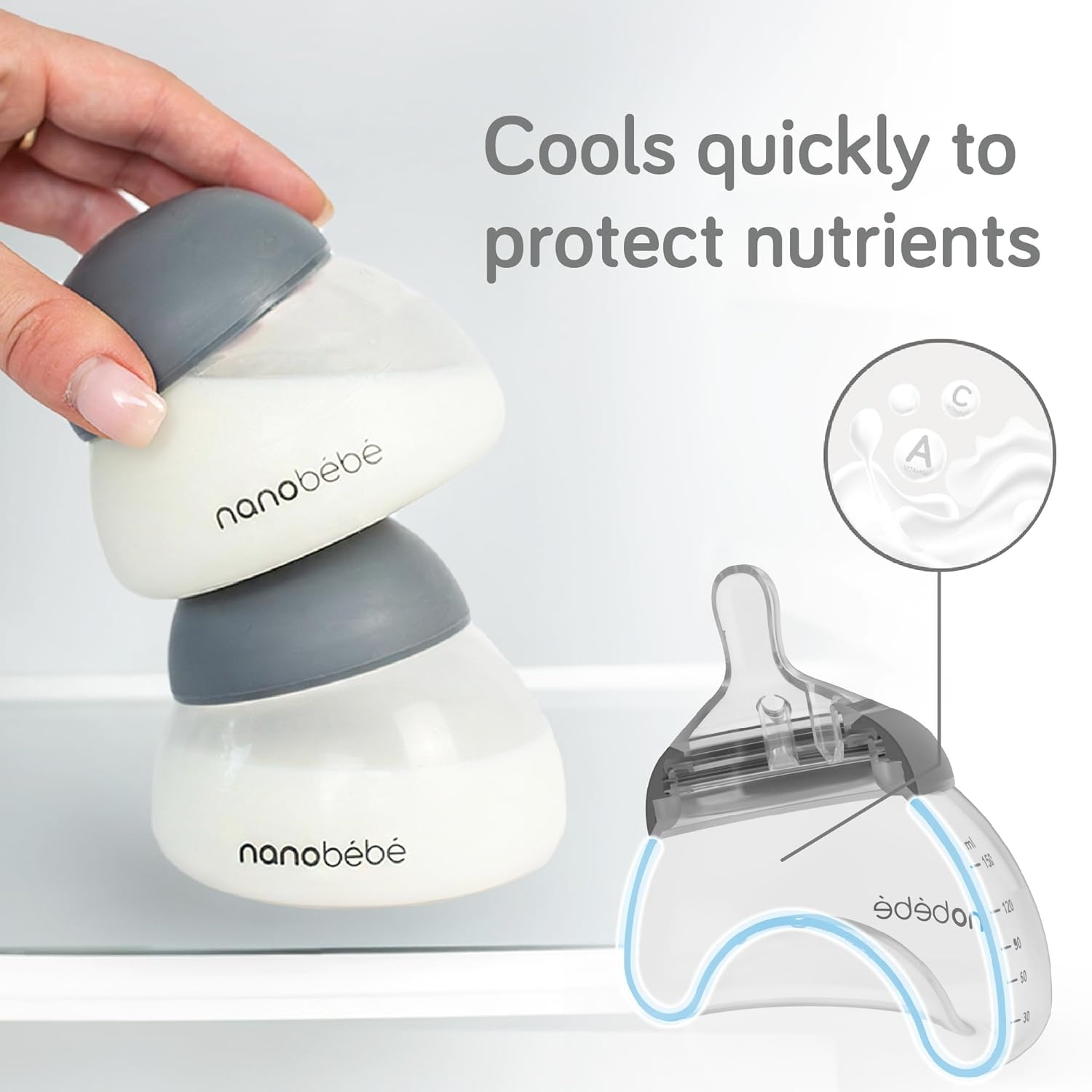 image:imageNanobebe Breastmilk Bottle Breastfeeding Newborn Breast Like Anti Colic Perfect Latch Preserves Breast Milk nutrients TwinPack TealGray
