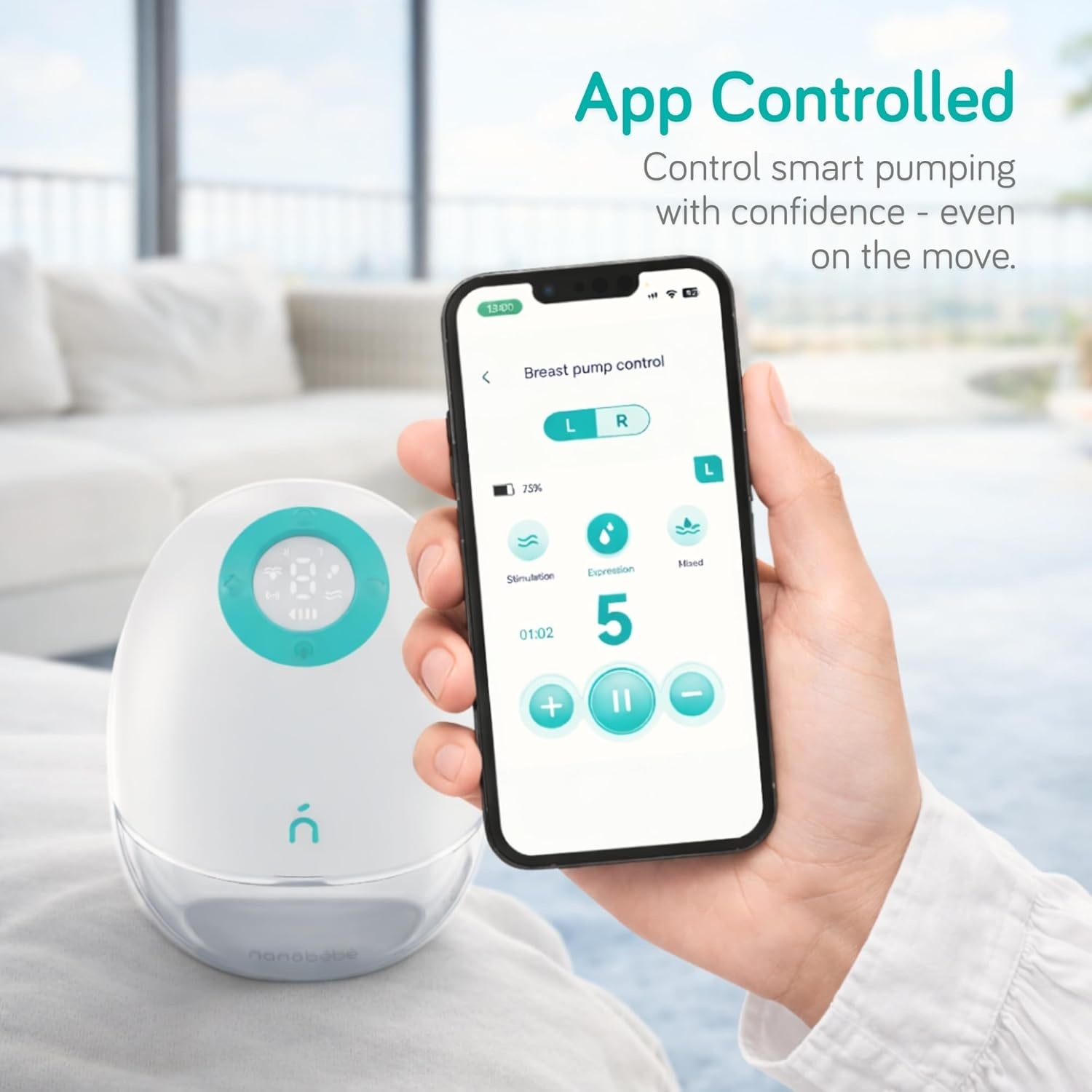 image:imageNanobebe Wearable Breast Pump Hands Free Wireless Electric Breast Pump Smart App Controlled Pump Quiet Portable Multiple Modes 1Pack2 Pack
