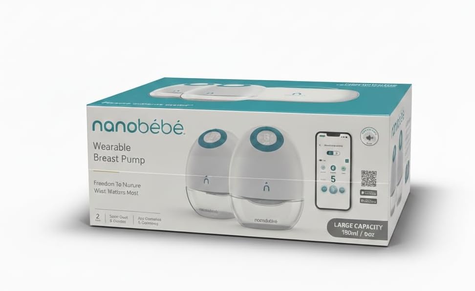 image:imageNanobebe Wearable Breast Pump Hands Free Wireless Electric Breast Pump Smart App Controlled Pump Quiet Portable Multiple Modes 1Pack2 Pack