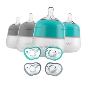 image:imageNanobebe Baby Pacifiers 03 Month 4Pack GreyTeal with Nanobebe Flexy Silicone Baby Bottle AntiColic Natural Feel 4Pack GreyTeal 5 oz