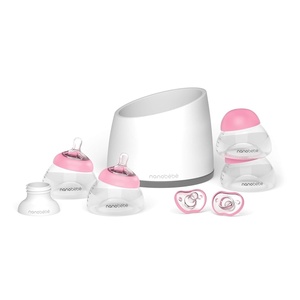 image:imageNanobebe Breastmilk Baby Bottle AntiColic Starter Set with Silicone Pacifiers Breast Pump Adapter and Slow Flow Nipples  5 oz  TealGreyPink