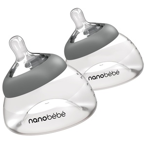 image:imageNanobebe Breastmilk Bottle Breastfeeding Newborn Breast Like Anti Colic Perfect Latch Preserves Breast Milk nutrients TwinPack TealGray