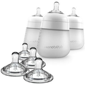image:imageNanobebe Silicone Baby Bottles 9oz 3pk Whitw Bundled with Silicone Baby Bottles Nipples 4pk Preemie Flow