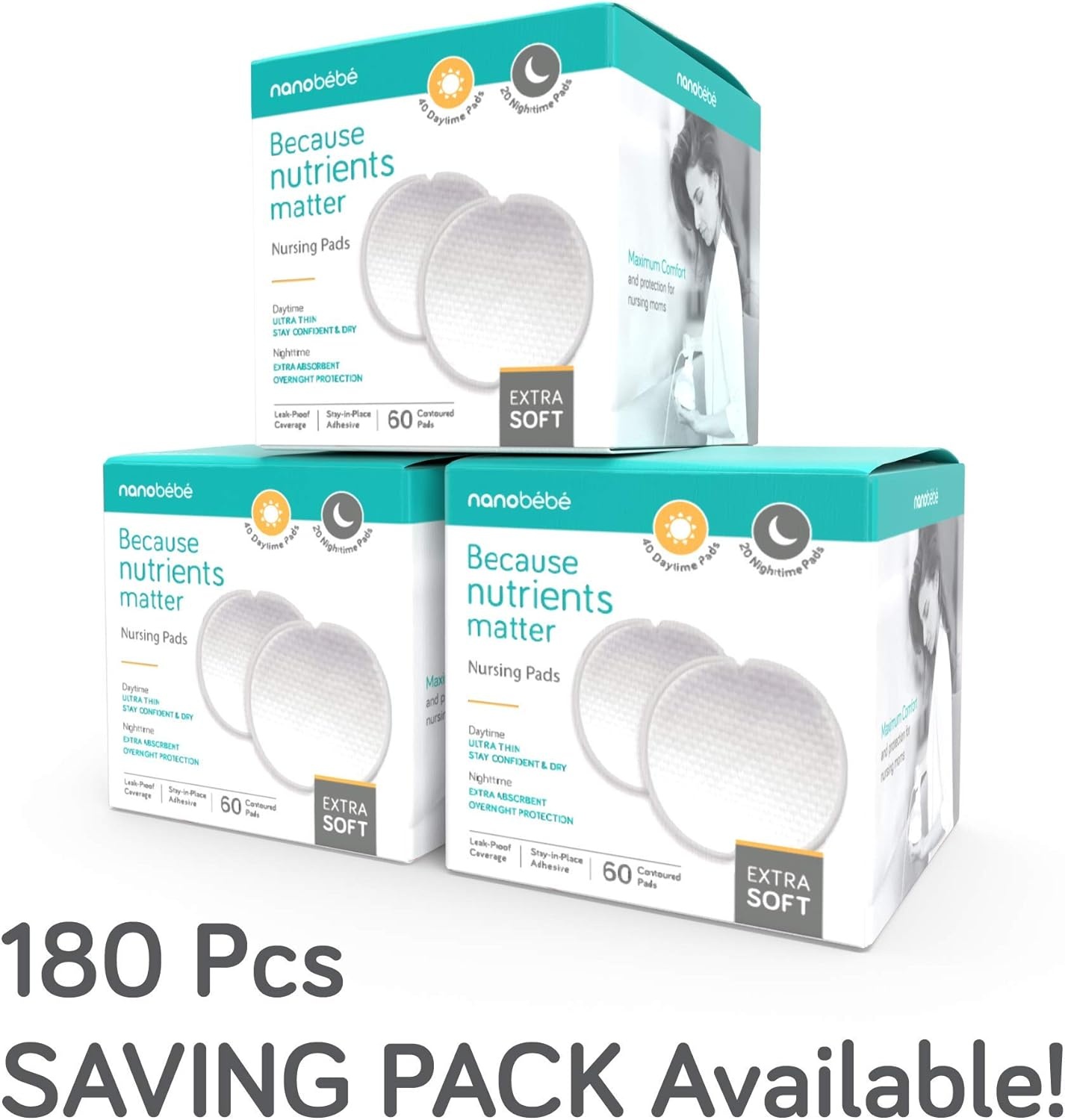 image:imageNanobb Disposable Nursing Pads Absorbent Breast Pads Day Ultra Thin Day amp Night Contoured and Leakproof Breastfeeding Essentials 60 Count60 Count Pack of 1
