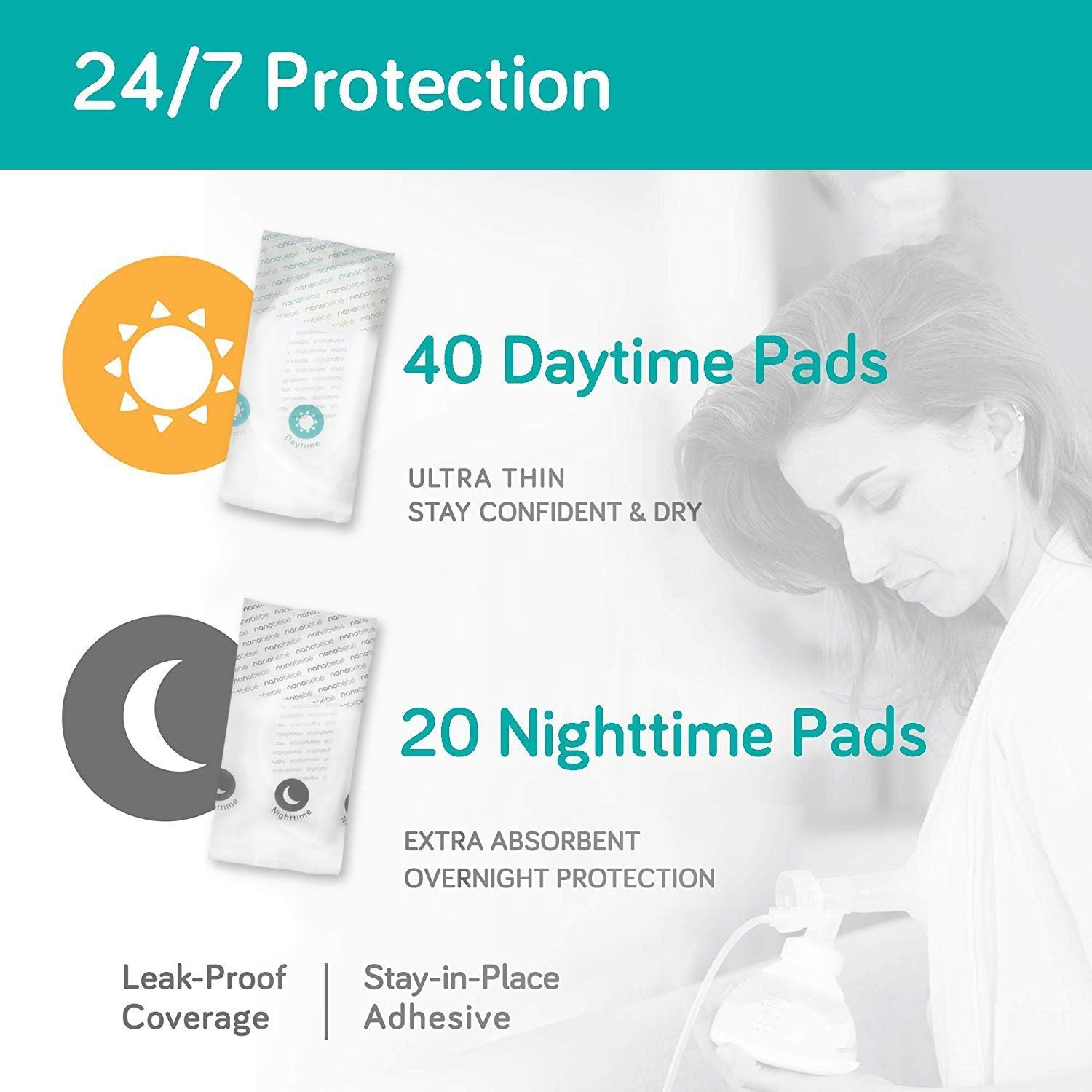 image:imageNanobb Disposable Nursing Pads Absorbent Breast Pads Day Ultra Thin Day amp Night Contoured and Leakproof Breastfeeding Essentials 60 Count60 Count Pack of 1