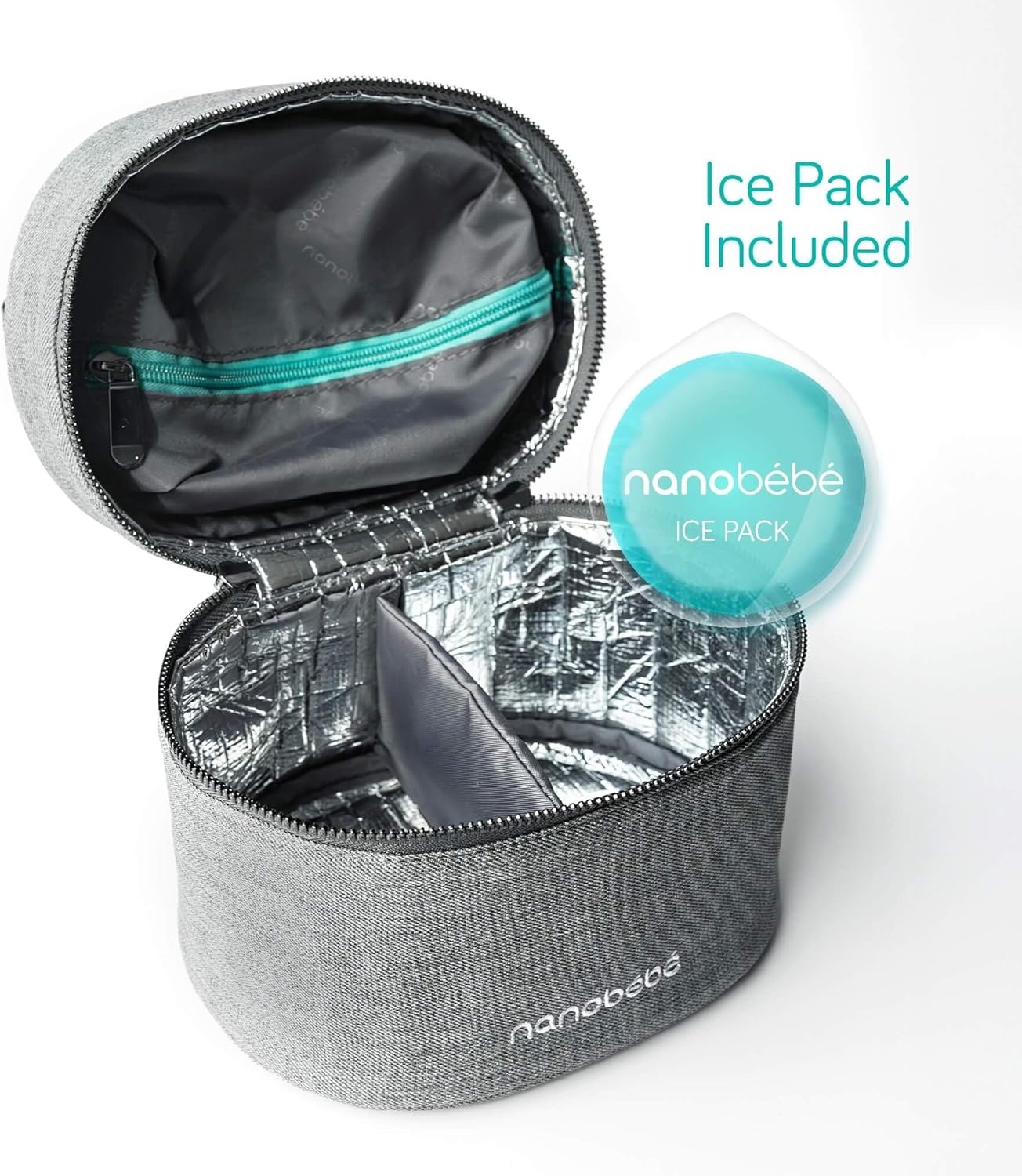 image:imageNanobebe Breastmilk Baby Bottle Deluxe Cooler amp Travel Bag with Ice Pack TealGrey