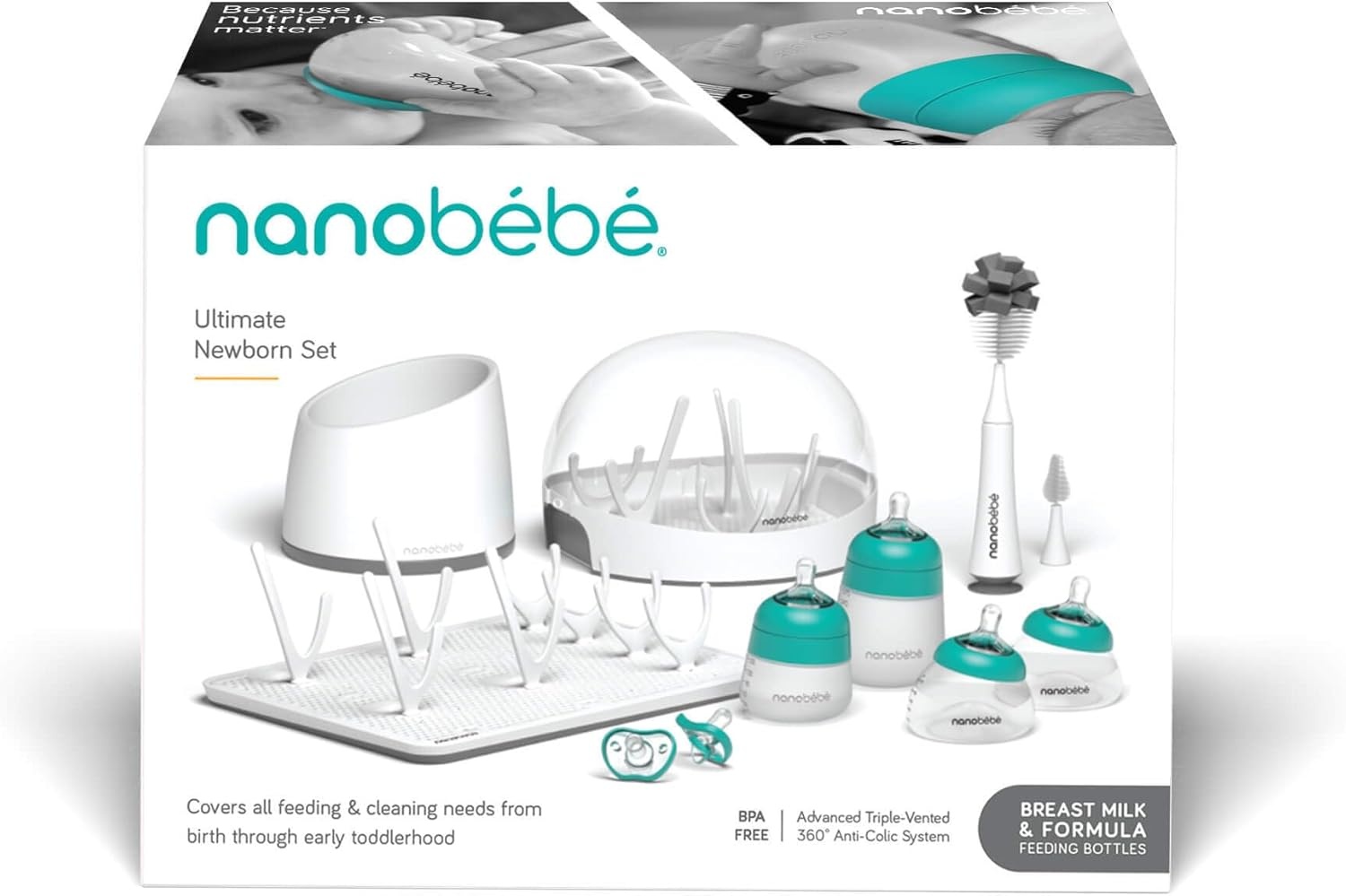 image:imageNanobebe Breastmilk Baby Bottle Deluxe Cooler amp Travel Bag with Ice Pack TealGrey
