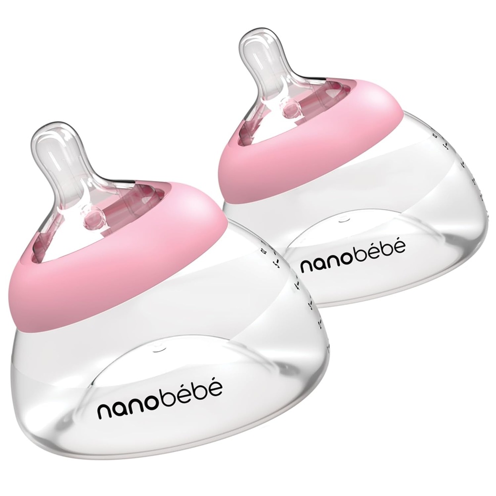 image:imageNanobebe Breastmilk Baby Bottle 3 Pack 5oz Grey Preserves Breastmilk Nutrients Anti Colic Triple Vented Nipple Fast Heating Breast Shaped Bottle for Easy Transition BPA FreePink