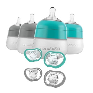 image:imageNanobebe Baby Pacifiers 436 Month 4Pack GreyTeal with Nanobebe Flexy Silicone Baby Bottle AntiColic Natural Feel 4Pack GreyTeal 5 oz