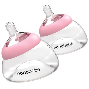 image:imageNanobebe Breastmilk Baby Bottle 3 Pack 5oz Grey Preserves Breastmilk Nutrients Anti Colic Triple Vented Nipple Fast Heating Breast Shaped Bottle for Easy Transition BPA FreePink
