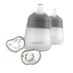 image:imageNanobebe Flexy Silicone Baby Bottle 2Pack 9oz in Grey with Baby Pacifiers 03 Month 2Pack in Sage
