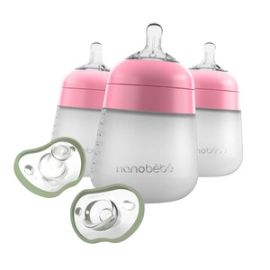 image:imageNanobebe Flexy Silicone Baby Bottle 3Pack 9oz in Pink with Baby Pacifiers 03 Month 2Pack in Sage
