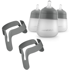 image:imageNanobebe Silicone Baby Bottles 9oz 3pk Grey Bundled with Bottle Handles 2Pack in Grey