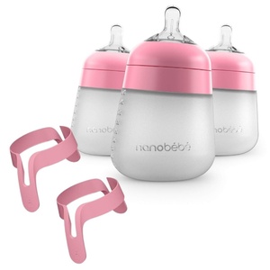 image:imageNanobebe Silicone Baby Bottles 9oz 3pk Pink Bundled with Bottle Handles 2Pack Pink