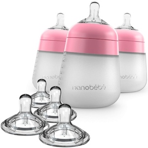 image:imageNanobebe Silicone Baby Bottles 9oz 3pk Pink Bundled with Silicone Baby Bottles Nipples 4pk Medium Flow