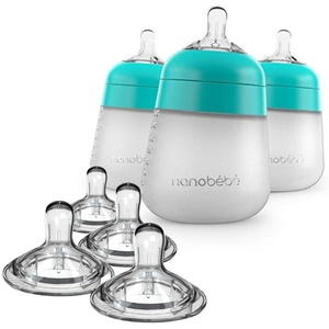 image:imageNanobebe Silicone Baby Bottles 9oz 3pk Teal Bundled with Silicone Baby Bottles Nipples 4pk Medium Flow